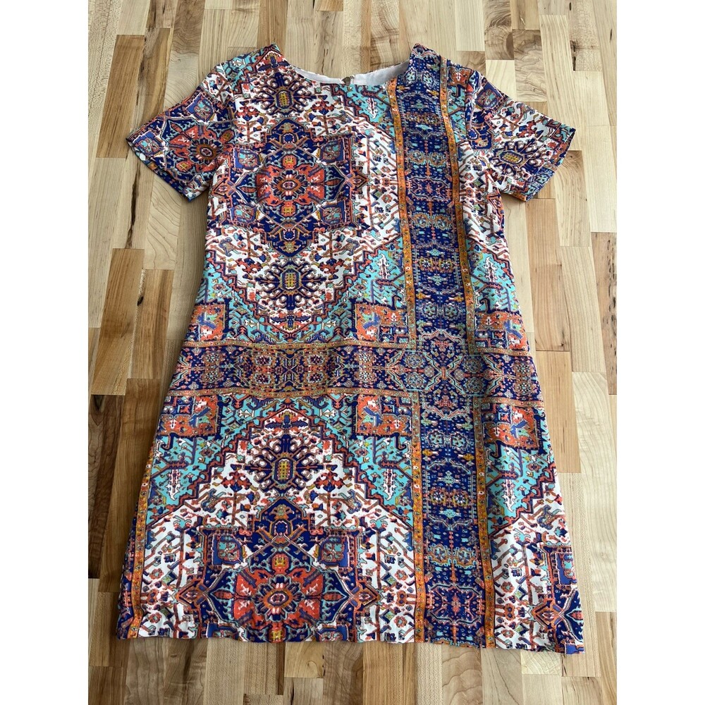Olivaceous Short Sleeve Mini Dress Geometric Ethnic Print Pink Blue Size XS
